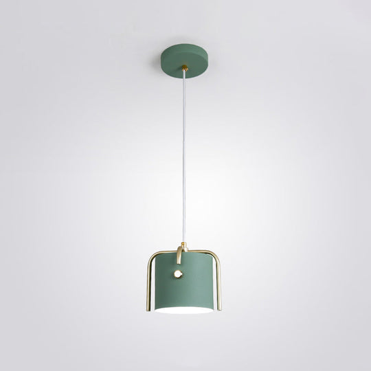 Modernist Metal Pendant Lamp with Bucket Shade – Cross Top, 1 Head – Dining Room Hanging Kit