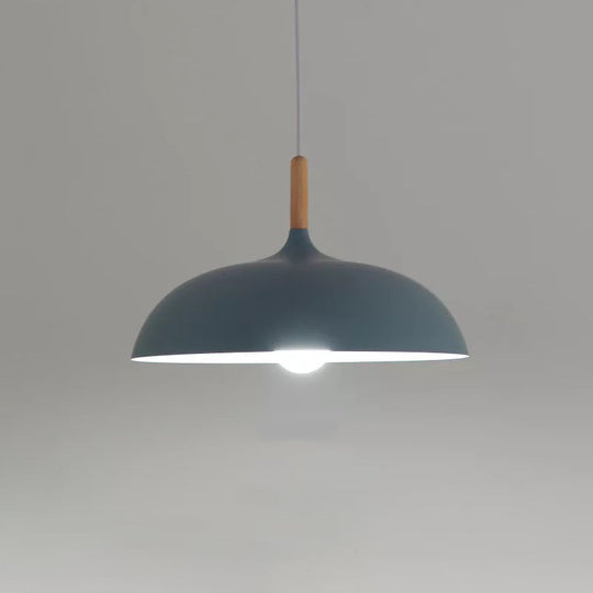 Lampe suspendue en forme de dôme en métal avec plateau en bois - Luminaire suspendu à 1 lampe pour salle à manger