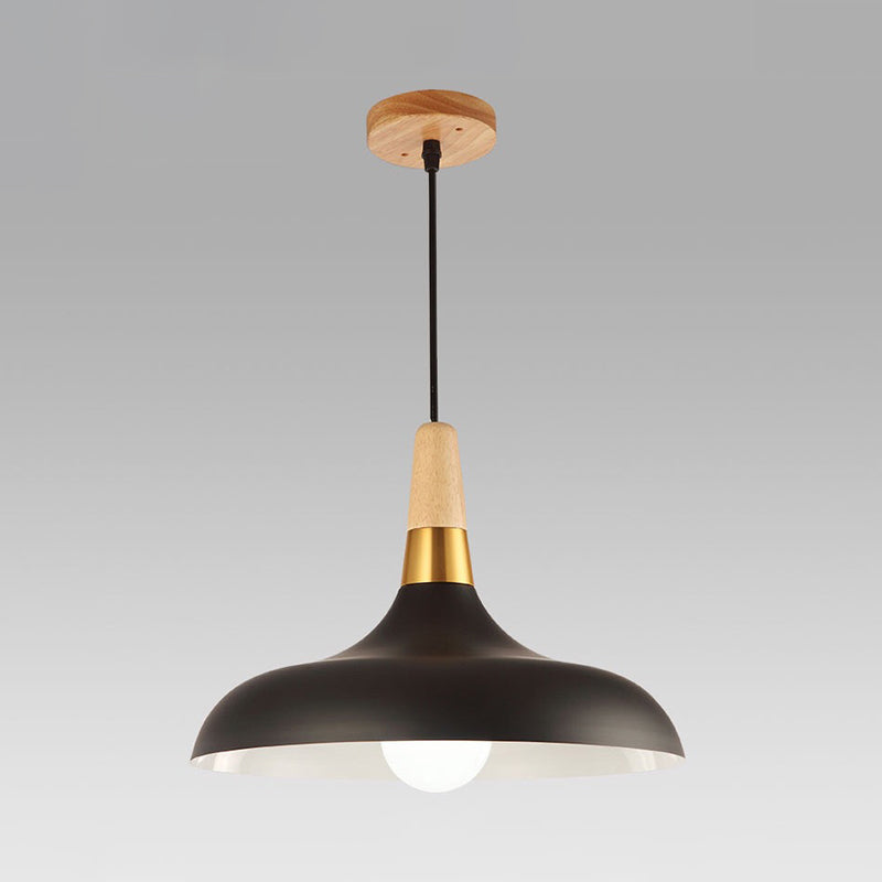 Modern Metal Barn Pendant Light With Wood Grip - 1-Light Ceiling Lamp