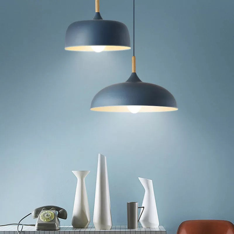 Contemporary Metal Pendant Light with Wood Cork - Geometry Dining Room Ceiling Lamp, 1 Bulb