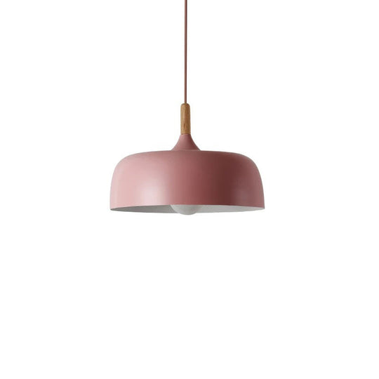 Contemporary Metal Pendant Light With Wood Cork - Geometry Dining Room Ceiling Lamp Kit Pink / Small
