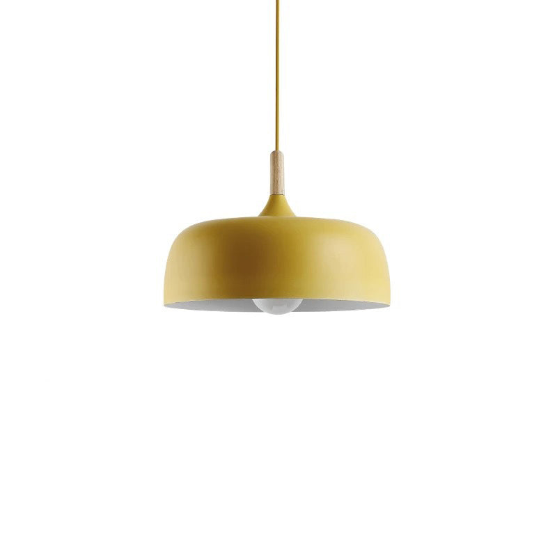 Contemporary Metal Pendant Light with Wood Cork - Geometry Dining Room Ceiling Lamp, 1 Bulb