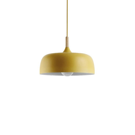 Contemporary Metal Pendant Light With Wood Cork - Geometry Dining Room Ceiling Lamp Kit Yellow /