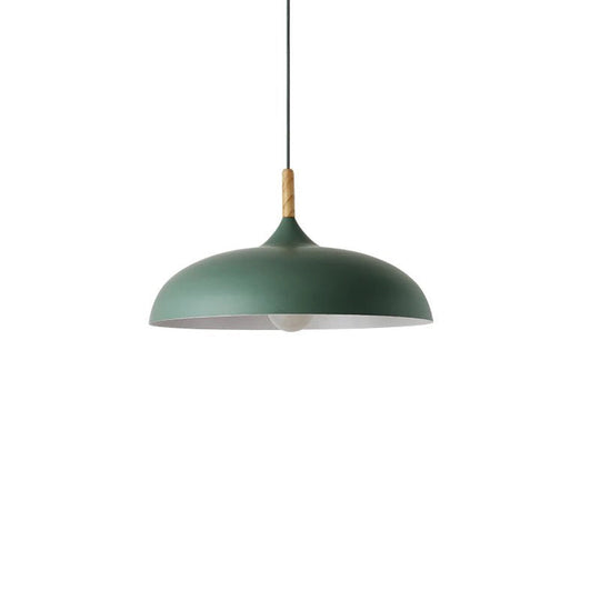 Contemporary Metal Pendant Light With Wood Cork - Geometry Dining Room Ceiling Lamp Kit Green /