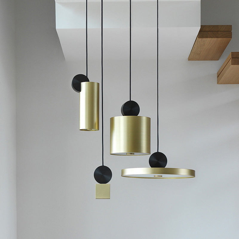 Sleek Brass Geometric Ceiling Light with 1 Bulb – Modern Suspension Lamp for Dining Room Décor