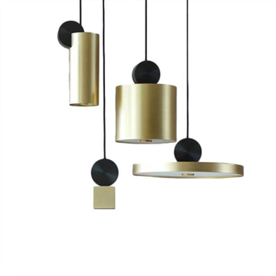 Sleek Brass Geometric Pendant Light With 1 Bulb For Dining Room Ceiling Suspension Lamp
