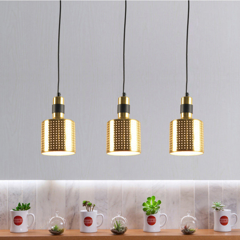 Brass Multi-Pendant Dining Room Hanging Lamp Kit With 3 Punched Bottle Lights / Linear