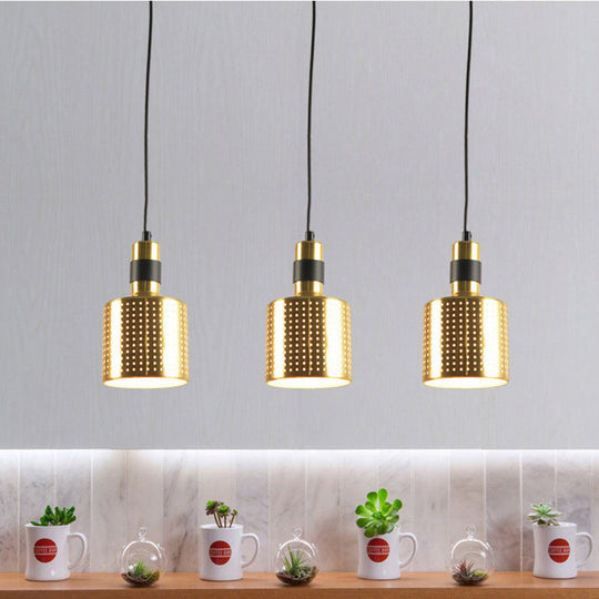 Brass Multi-Pendant Dining Room Hanging Lamp Kit With 3 Punched Bottle Lights / Linear
