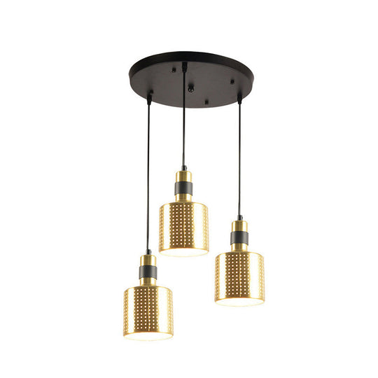 Simplicity Punched Metal 3-Light Dining Room Hanging Lamp in Brass - Bottle Multi Pendant Kit