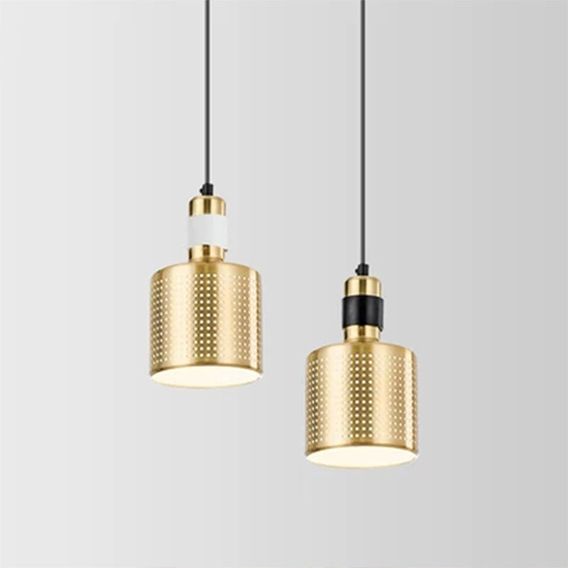 Minimalist Metal Cylinder Ceiling Light With Pierced Design - 1 Head Pendant For Bedside Drop White