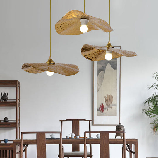 Lotus Leaf Metal Pendant Lamp - 1 Light Brass Ceiling Fixture for Dining Room