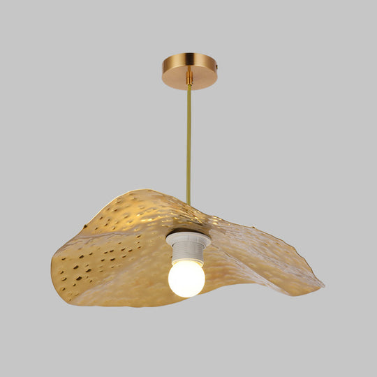 Lotus Leaf Metal Pendant Lamp - 1 Light Brass Ceiling Fixture for Dining Room