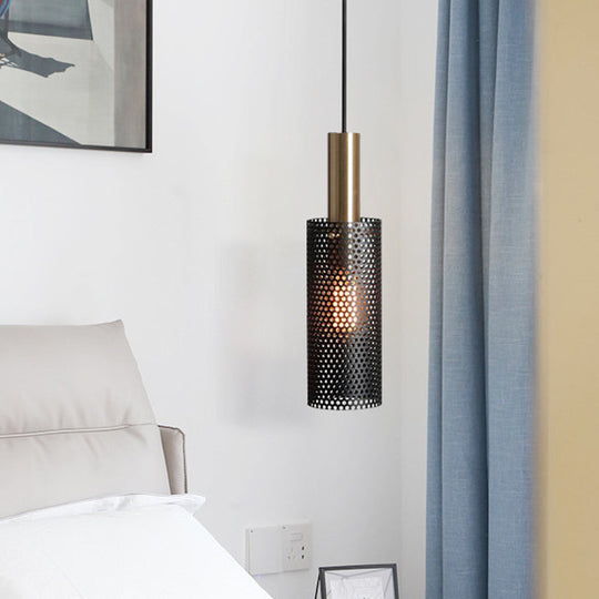 Cylinder Metal Pendant Light With Hollow-Out Design For Dining Room - Simplicity Suspension Lighting