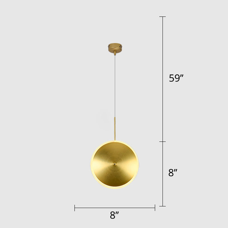 Modern Brass Led Bedside Pendulum Light With Aluminum Saucer Shade - Down Lighting