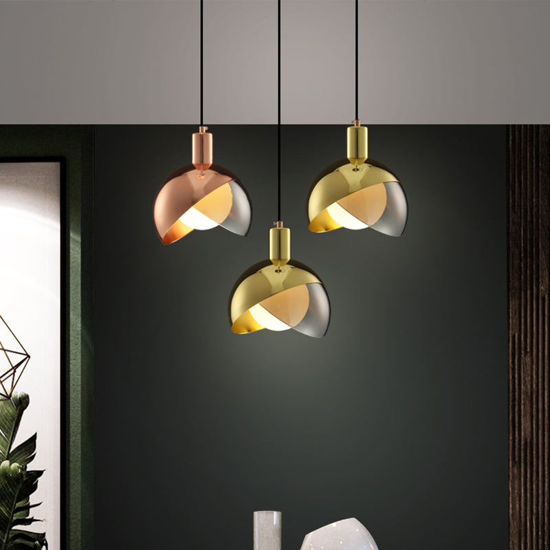 Modern Metal Dome Drop Lamp Pendant with Opal Glass Shade