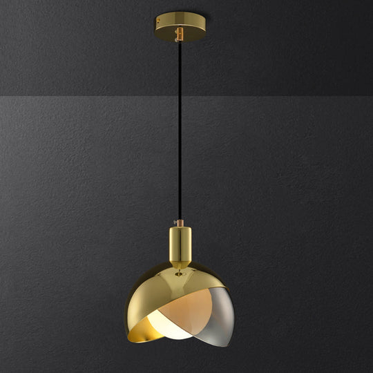 Modern Metal Dome Drop Lamp Pendant with Opal Glass Shade