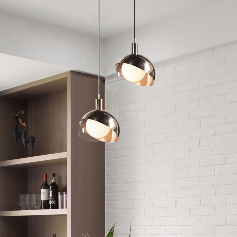 Minimalist Metal Dual-Dome Pendant Light with Clear Glass Shade