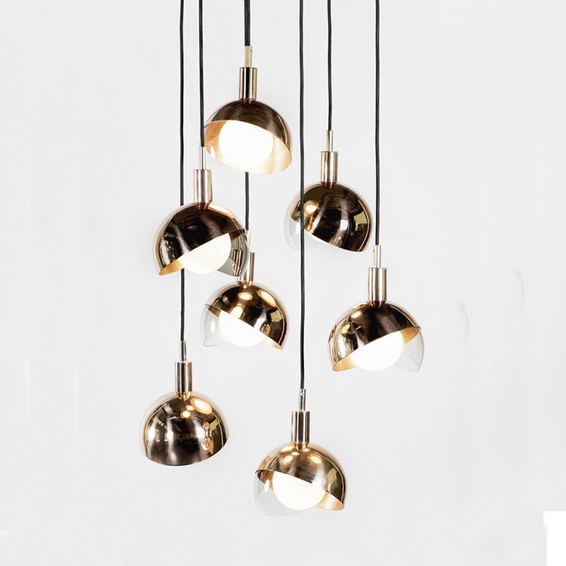 Minimalist Metal Dual-Dome Pendant Light Fixture With Clear Glass And 1 Bulb