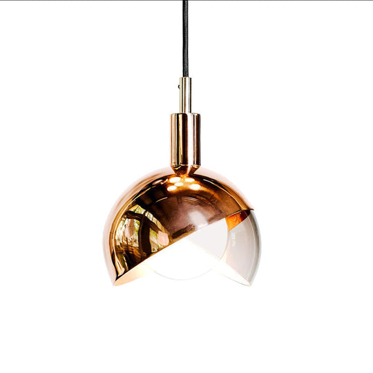 Minimalist Metal Dual-Dome Pendant Light Fixture With Clear Glass And 1 Bulb