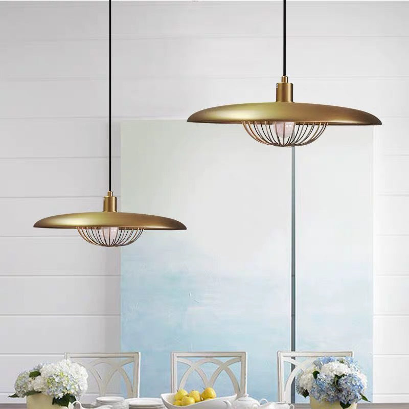 Nordic Saucer Pendant Light With Wire Cage - Metal 1-Head Ceiling Lamp For Dining Room Gold / 14