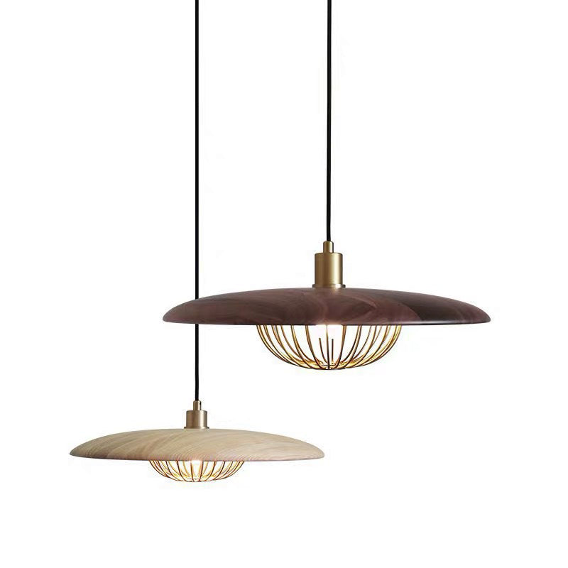Nordic Saucer Pendant Light With Wire Cage - Metal 1-Head Ceiling Lamp For Dining Room Wood / 14