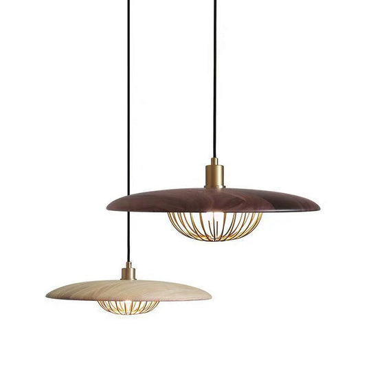 Nordic Saucer Pendant Light With Wire Cage - Metal 1-Head Ceiling Lamp For Dining Room Wood / 14