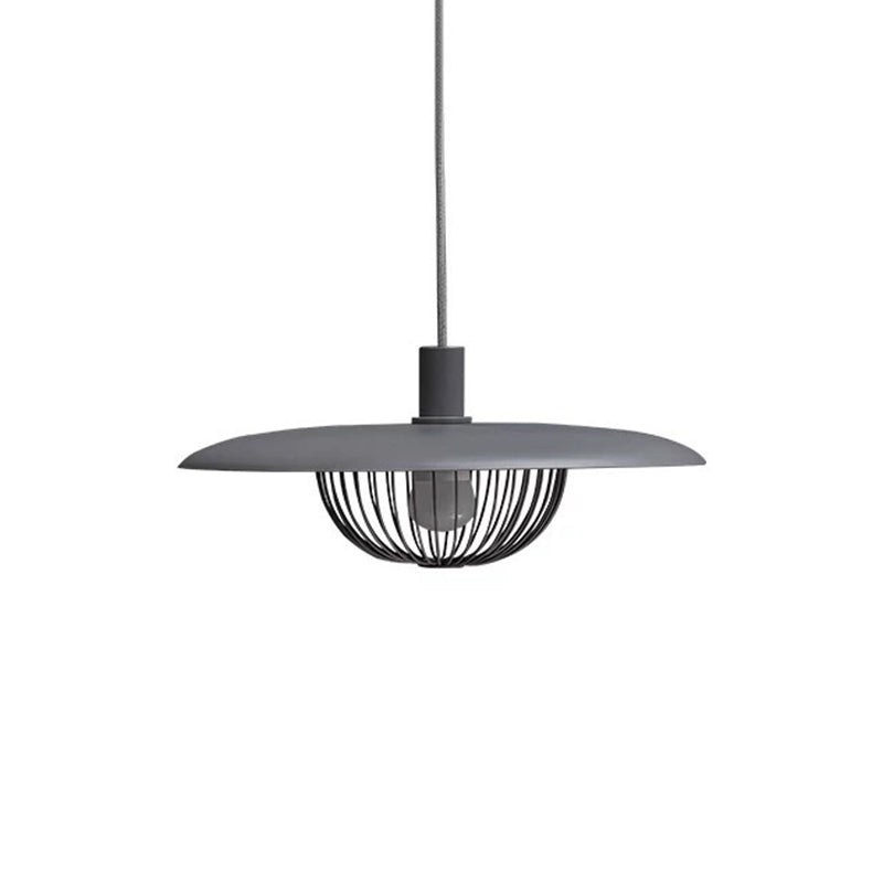 Nordic Saucer Pendant Light With Wire Cage - Metal 1-Head Ceiling Lamp For Dining Room Grey / 14