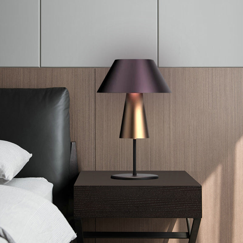 Modern 2-Tier Metallic Cone Nightstand Lamp For Bedside - Brown