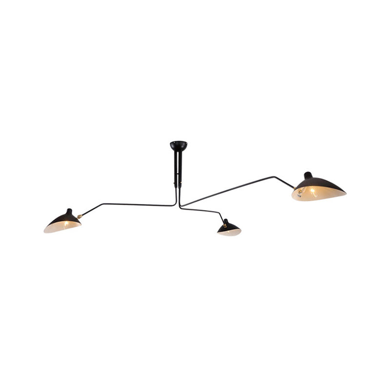 Modern Metal Hat Chandelier Light Fixture - 3-Light Black Pendant with Curved Arm