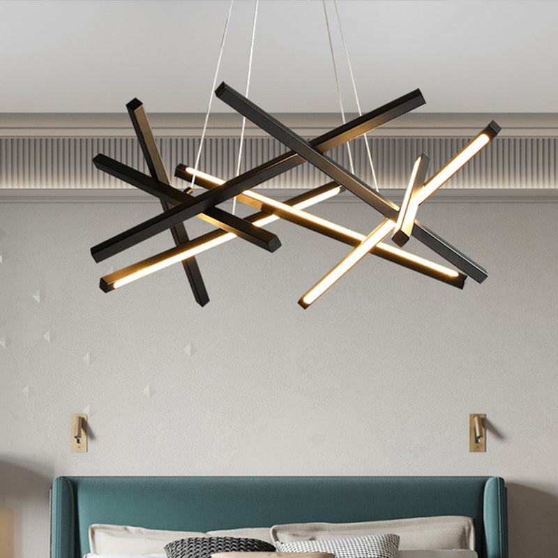 Modernist Acrylic LED Chandelier: Criss Cross Linear Suspension Lamp for Dining Room Ceiling