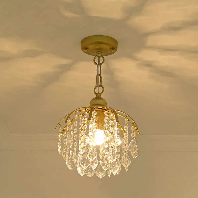 Country Style Gold Pendant Light With Crystal Accent For Corridors