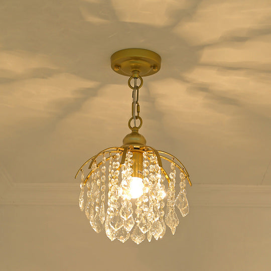 Country Style Gold Pendant Light With Crystal Accent For Corridors
