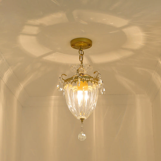 Country Style Gold Pendant Light With Crystal Accent For Corridors