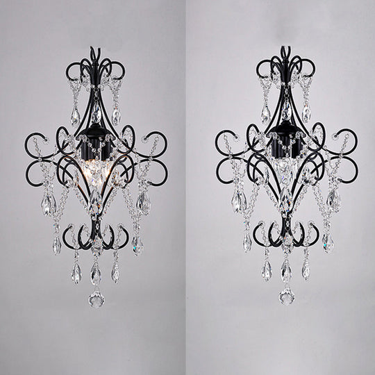 Country Style 1-Light Metal Hanging Ceiling Light With Crystal Droplet For Corridor