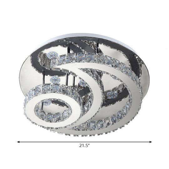 Modern Chrome Semi-Flush Moon and Sun Ceiling Light with Crystal LED Decor