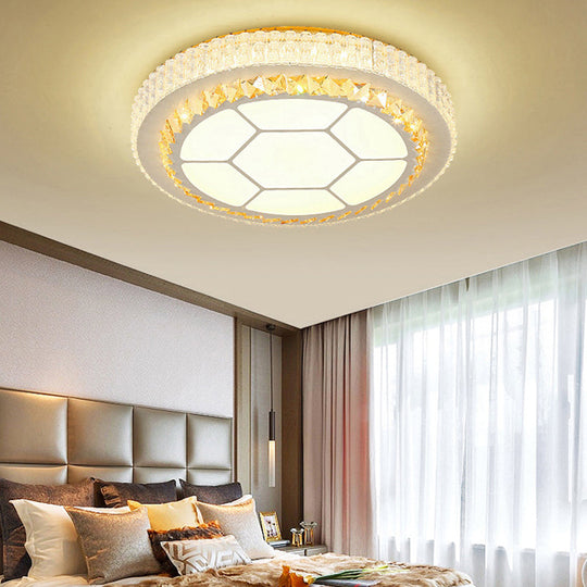 Contemporary LED Ceiling Mount Light in White with Crystal Design - Round/Hexagon/Rhombus Shape