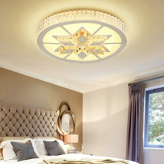 Contemporary LED Ceiling Mount Light in White with Crystal Design - Round/Hexagon/Rhombus Shape
