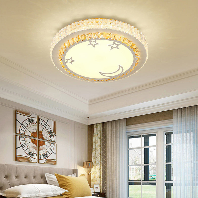 Modern Circular Flushmount LED Ceiling Light with Clear Crystal and Fun Patterns – Ideal for Bedroom