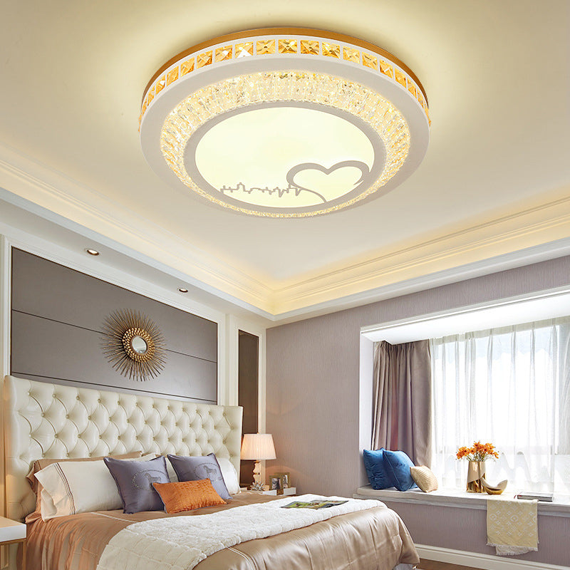 Modern Circular Flushmount Led Ceiling Light With Clear Crystal And Fun Patterns Ideal For Bedroom
