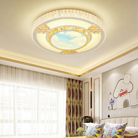 Modern Circular Flushmount LED Ceiling Light with Clear Crystal and Fun Patterns – Ideal for Bedroom
