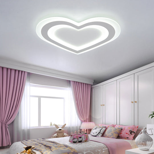 LED Heart Flush Mount Ceiling Light for Baby Game Room - Modern and Simple Design in White Acrylic