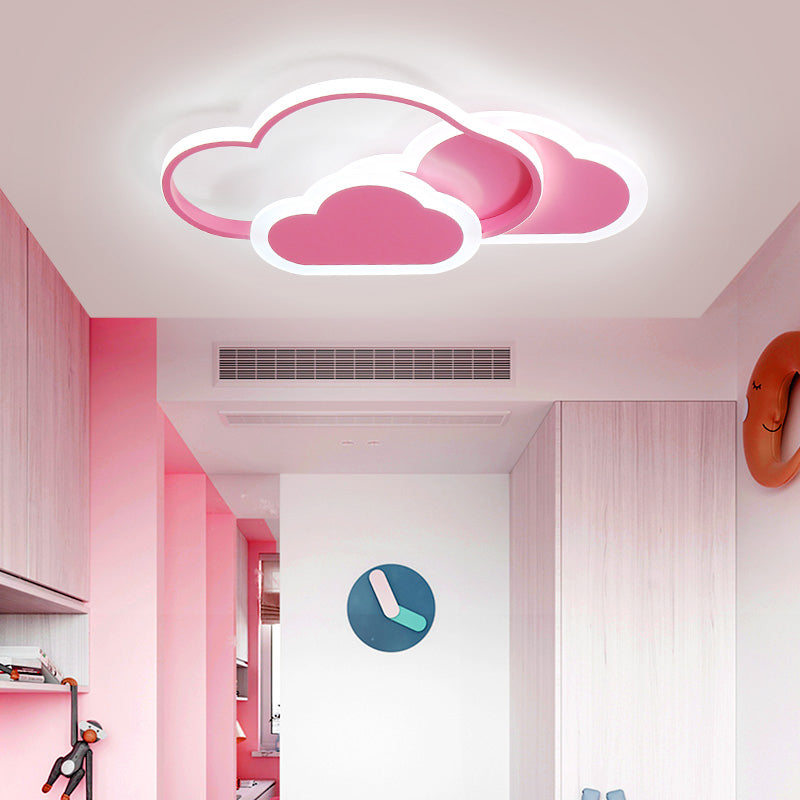 Pink Cloud LED Flush Light for Girls' Bedroom Ceiling - Cute Acrylic Cartoon Design