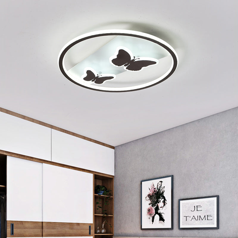 Romantic Butterfly LED Ceiling Light in White for Dining Room - Acrylic Ring Flush Mount