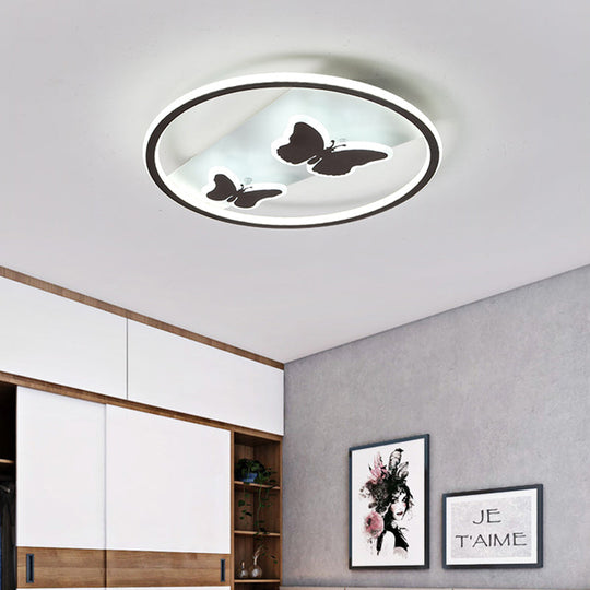 Romantic Butterfly LED Ceiling Light in White for Dining Room - Acrylic Ring Flush Mount