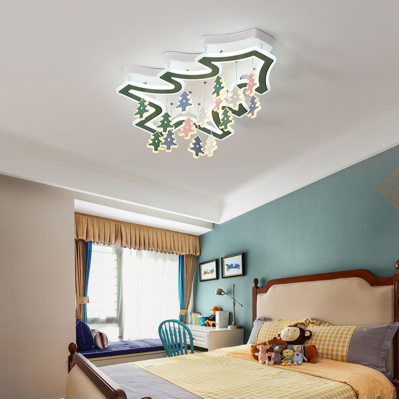 Kid Bedroom Ceiling Lamp: Modern Green LED Light with Pinaster Acrylic Mount