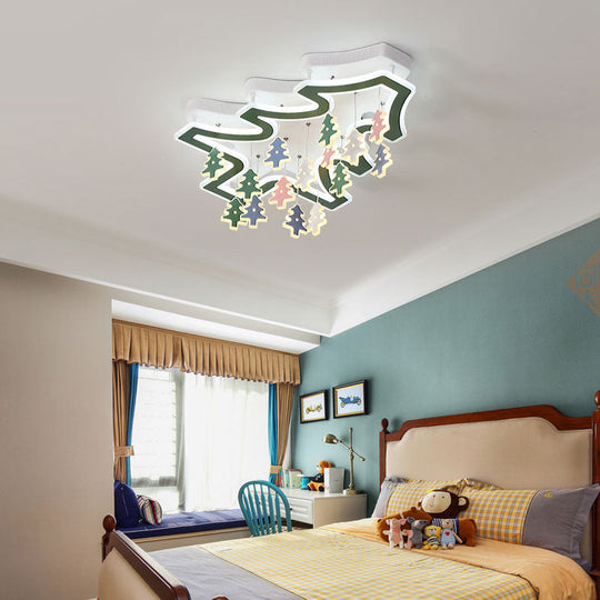 Kid Bedroom Ceiling Lamp: Modern Green LED Light with Pinaster Acrylic Mount
