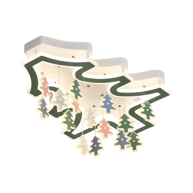 Kid Bedroom Ceiling Lamp: Modern Green LED Light with Pinaster Acrylic Mount