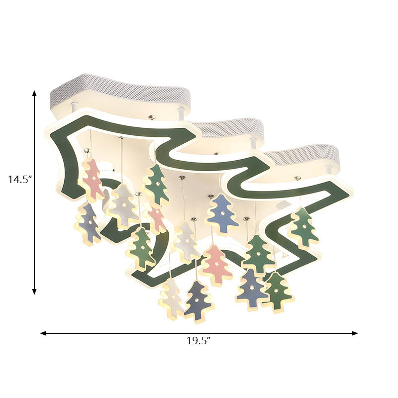 Kid Bedroom Ceiling Lamp: Modern Green LED Light with Pinaster Acrylic Mount