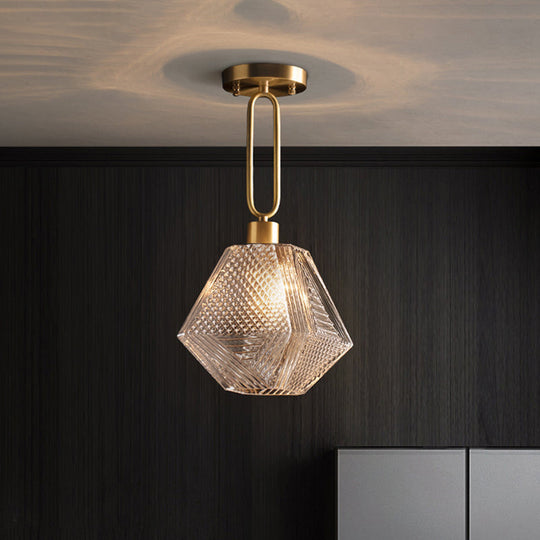 Modern Rhombus Prismatic Glass Pendant Lamp: 1-Head Gold Suspension Ceiling Light For Dining Room