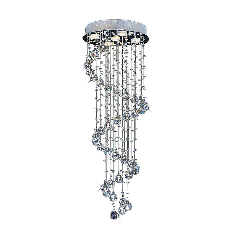 Modern Crystal Draping Ceiling Light with Stainless Steel Spiral Design - 1/3/5 Bulbs